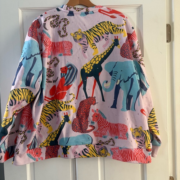 QUEEN OF SPARKLES Multicolor Animal Jungle Print Sweatshirt Gemstones Sparkly L - Picture 9 of 15